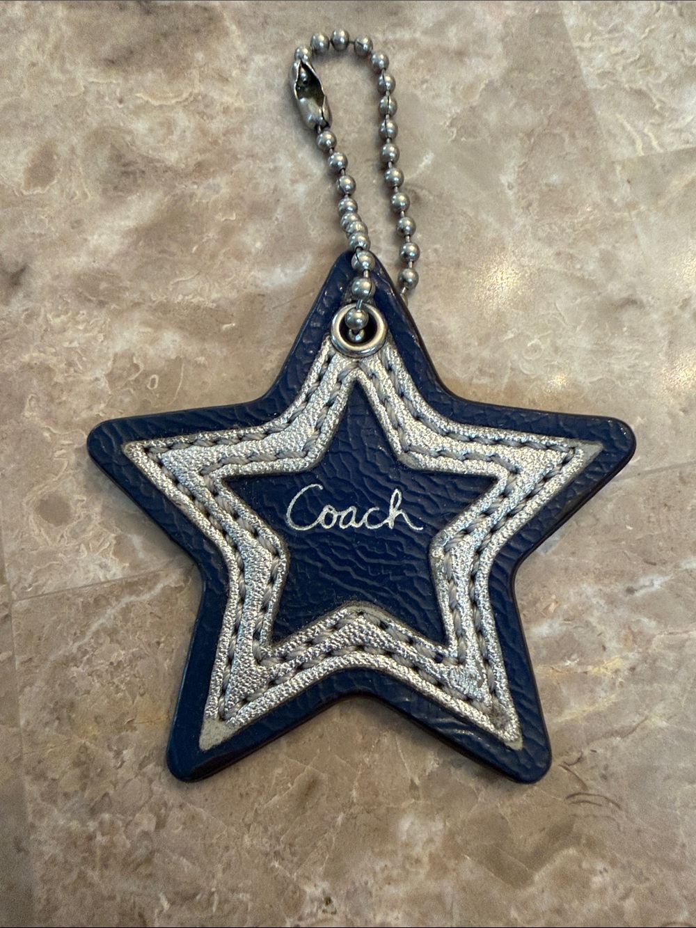 Coach Navy Star Leather Bag Charm with Silver Accents - Picture 2 of 13